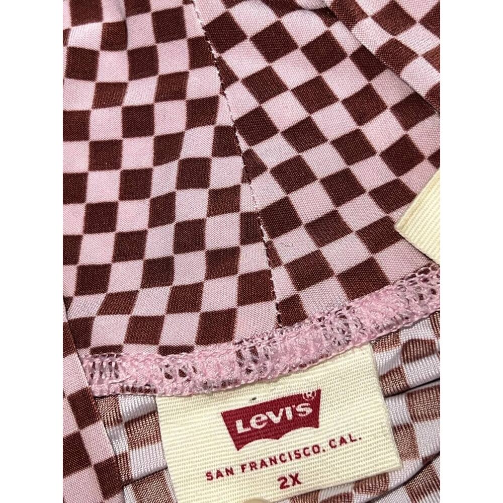 Levi’s Second Skin T-Shirt Checkered Mock Neck top Rosa 2X A003227 - Picture 6 of 8